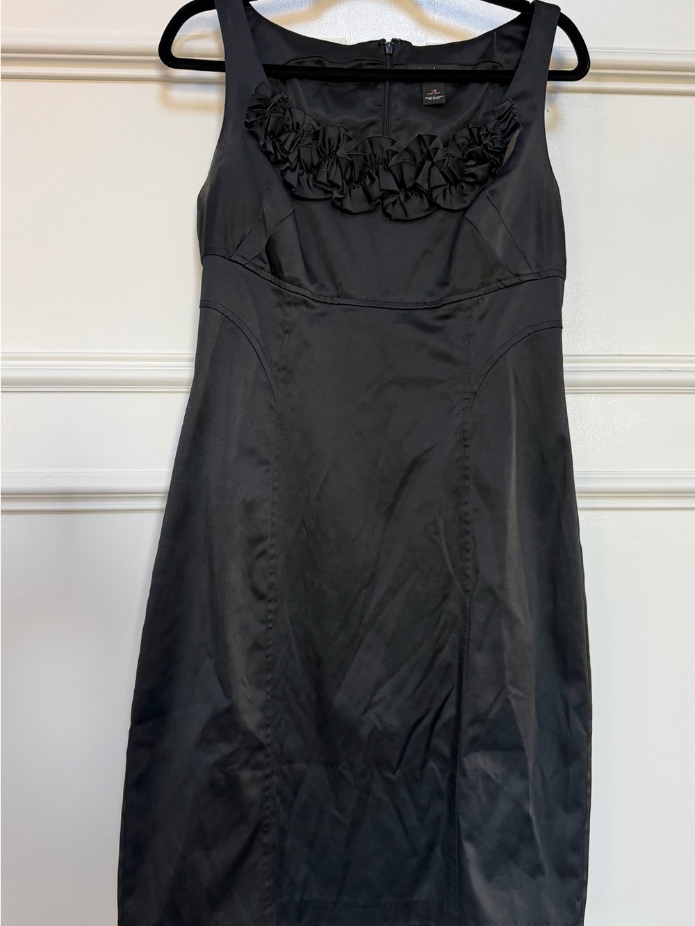 White House Black Market Black Sleeveless Midi Dress with Ruffle Neck